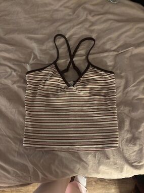 pacsun pink and brown striped racer back crop tank medium never worn